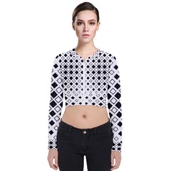 Square Diagonal Pattern Monochrome Long Sleeve Zip Up Bomber Jacket