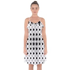 Square Diagonal Pattern Monochrome Ruffle Detail Chiffon Dress by Pakrebo