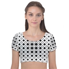 Square Diagonal Pattern Monochrome Velvet Short Sleeve Crop Top 