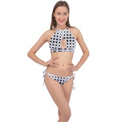 Square Diagonal Pattern Monochrome Cross Front Halter Bikini Set