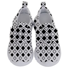 Square Diagonal Pattern Monochrome Kids  Velcro No Lace Shoes