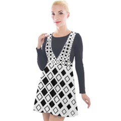 Square Diagonal Pattern Monochrome Plunge Pinafore Velour Dress