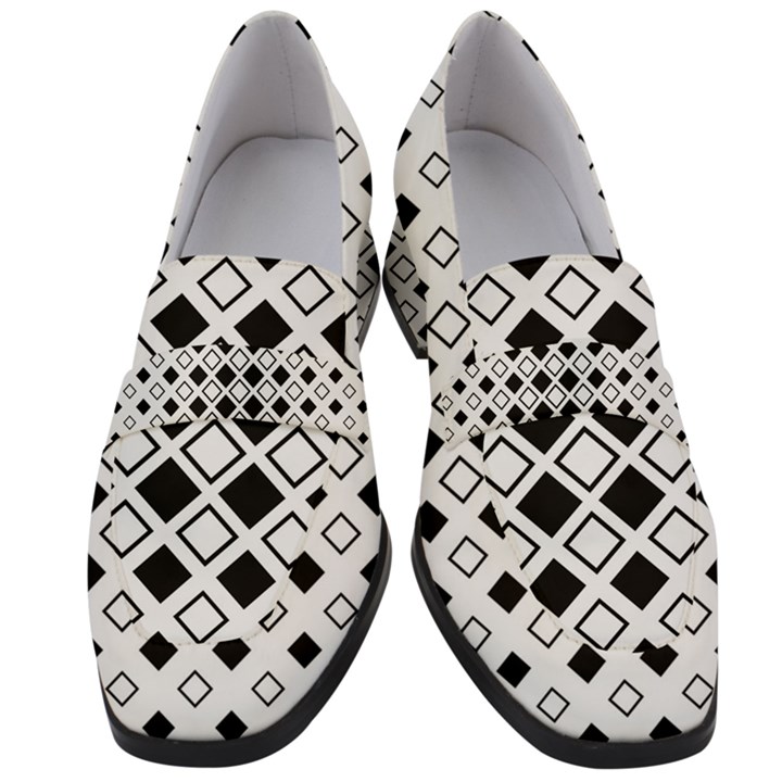 Square Diagonal Pattern Monochrome Women s Chunky Heel Loafers