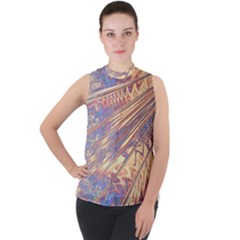 Flourish Artwork Fractal Expanding Mock Neck Chiffon Sleeveless Top