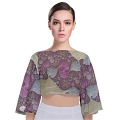 Pastels Cream Abstract Fractal Tie Back Butterfly Sleeve Chiffon Top