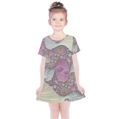 Pastels Cream Abstract Fractal Kids  Simple Cotton Dress