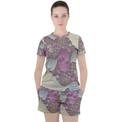 Pastels Cream Abstract Fractal Women s Tee And Shorts Set