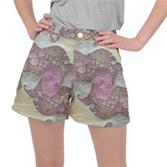 Pastels Cream Abstract Fractal Stretch Ripstop Shorts by Pakrebo