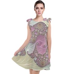 Pastels Cream Abstract Fractal Tie Up Tunic Dress