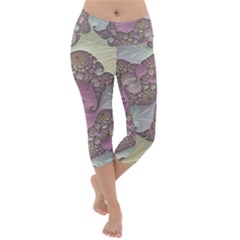 Pastels Cream Abstract Fractal Lightweight Velour Capri Yoga Leggings