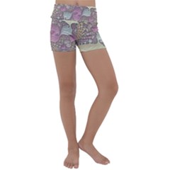 Pastels Cream Abstract Fractal Kids  Lightweight Velour Yoga Shorts