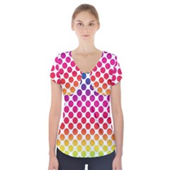 Polka Dots Spectrum Colours Dots Short Sleeve Front Detail Top by Pakrebo