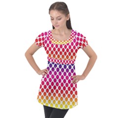 Polka Dots Spectrum Colours Dots Puff Sleeve Tunic Top