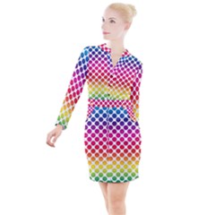 Polka Dots Spectrum Colours Dots Button Long Sleeve Dress