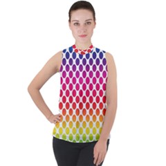 Polka Dots Spectrum Colours Dots Mock Neck Chiffon Sleeveless Top