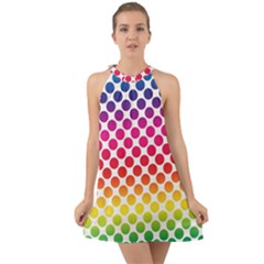 Polka Dots Spectrum Colours Dots Halter Tie Back Chiffon Dress