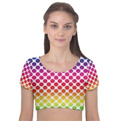 Polka Dots Spectrum Colours Dots Velvet Short Sleeve Crop Top 