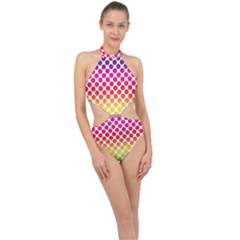 Polka Dots Spectrum Colours Dots Halter Side Cut Swimsuit