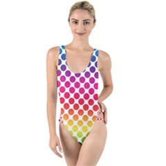 Polka Dots Spectrum Colours Dots High Leg Strappy Swimsuit