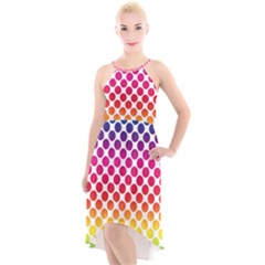 Polka Dots Spectrum Colours Dots High-low Halter Chiffon Dress 