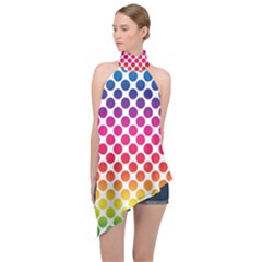 Polka Dots Spectrum Colours Dots Halter Asymmetric Satin Top