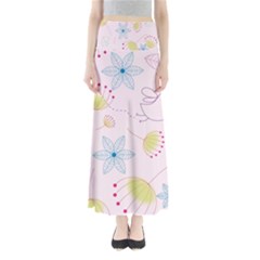 Floral Background Bird Drawing Full Length Maxi Skirt by Pakrebo