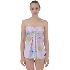 Floral Background Bird Drawing Babydoll Tankini Set by Pakrebo