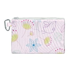 Floral Background Bird Drawing Canvas Cosmetic Bag (large)