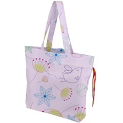 Floral Background Bird Drawing Drawstring Tote Bag