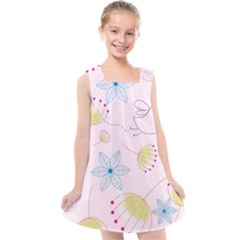 Floral Background Bird Drawing Kids  Cross Back Dress