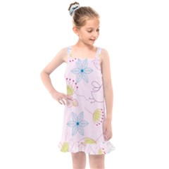 Floral Background Bird Drawing Kids  Overall Dress