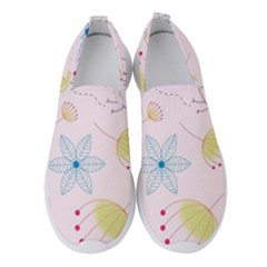 Floral Background Bird Drawing Women s Slip On Sneakers