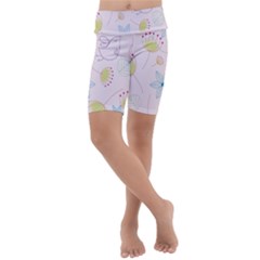 Floral Background Bird Drawing Kids  Lightweight Velour Cropped Yoga Leggings