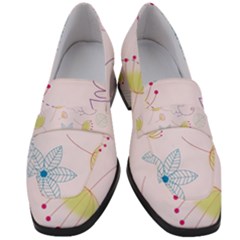 Floral Background Bird Drawing Women s Chunky Heel Loafers