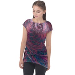 Fractal Artwork Digital Pattern Cap Sleeve High Low Top