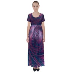 Fractal Artwork Digital Pattern High Waist Short Sleeve Maxi Dress