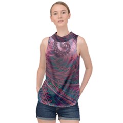 Fractal Artwork Digital Pattern High Neck Satin Top