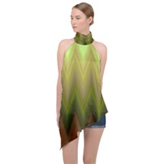 Zig Zag Chevron Classic Pattern Halter Asymmetric Satin Top by Pakrebo