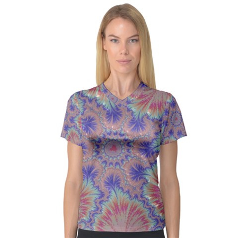 Purple Splat Fractal Art V-neck Sport Mesh Tee by Pakrebo