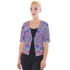 Purple Splat Fractal Art Cropped Button Cardigan