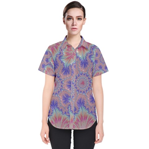 Purple Splat Fractal Art Women s Short Sleeve Shirt by Pakrebo