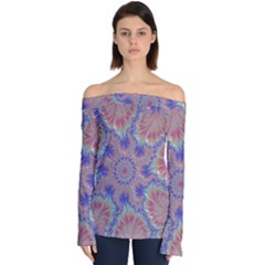 Purple Splat Fractal Art Off Shoulder Long Sleeve Top