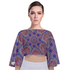 Purple Splat Fractal Art Tie Back Butterfly Sleeve Chiffon Top