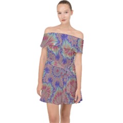 Purple Splat Fractal Art Off Shoulder Chiffon Dress