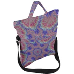 Purple Splat Fractal Art Fold Over Handle Tote Bag by Pakrebo