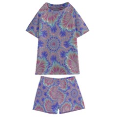 Purple Splat Fractal Art Kids  Swim Tee And Shorts Set