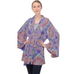 Purple Splat Fractal Art Velvet Kimono Robe