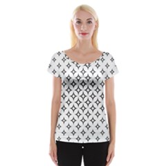 Star Curved Pattern Monochrome Cap Sleeve Top by Pakrebo