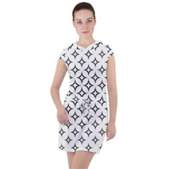 Star Curved Pattern Monochrome Drawstring Hooded Dress