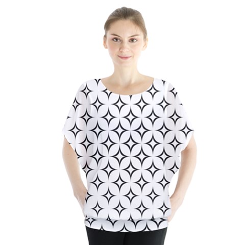 Star Curved Pattern Monochrome Batwing Chiffon Blouse by Pakrebo